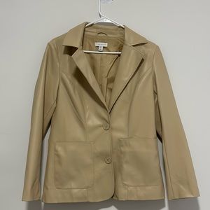 Topshop faux leather fitted blazer in beige